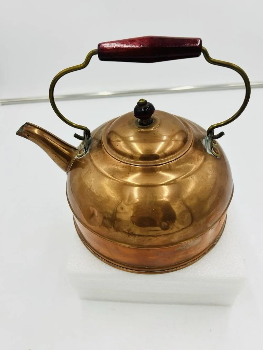 Vintage Revere Ware 1801 Solid Copper Teapot 1981 Wood Handle Rome NY USA
